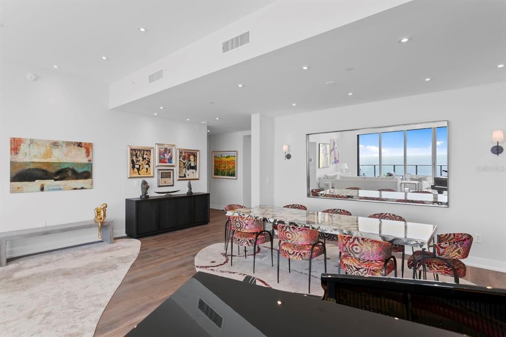 Dining room, Interior, Recessed Lighting, Water, Wood Texture Flooring