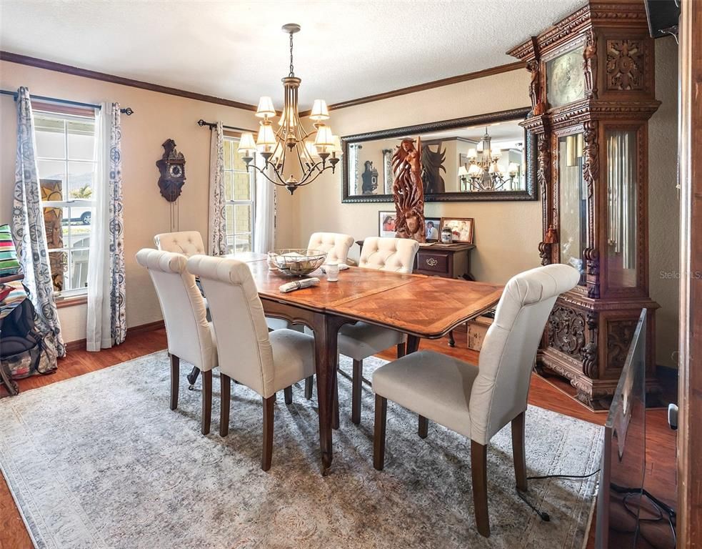 Chandelier, Dining room, Interior, Wood Texture Flooring