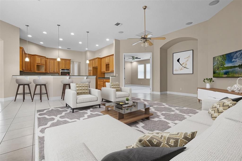 Interior, Kitchen, Living room, Pendant Lights, Recessed Lighting