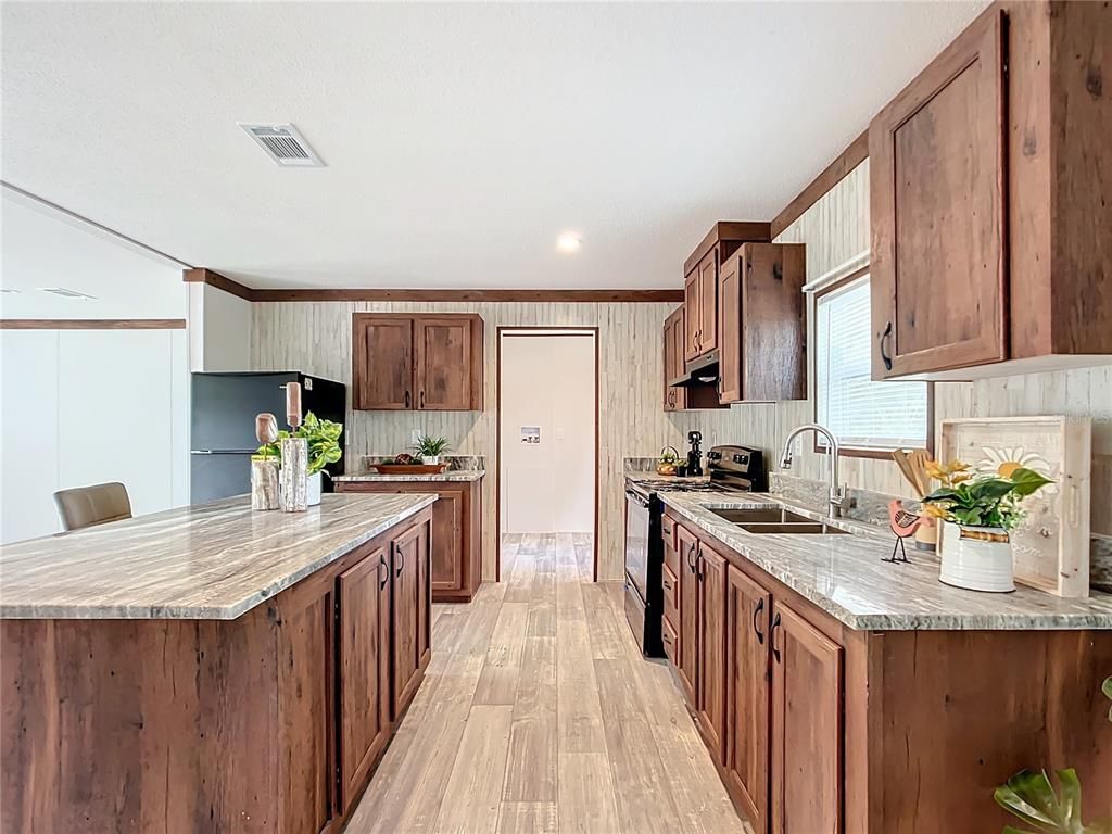 Interior, Kitchen, Recessed Lighting, Wood Texture Flooring