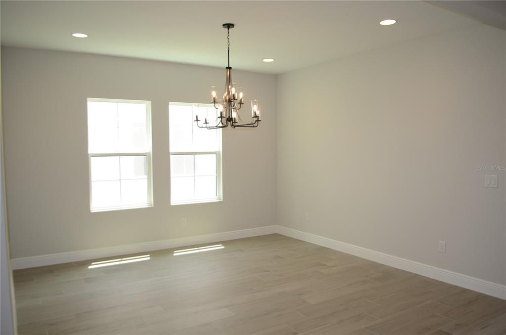 Chandelier, Empty room, Interior, Recessed Lighting, Wood Texture Flooring