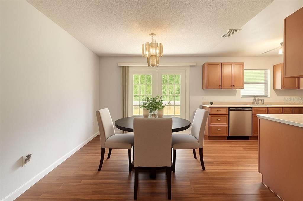 Chandelier, Dining room, Interior, Kitchen, Wood Texture Flooring