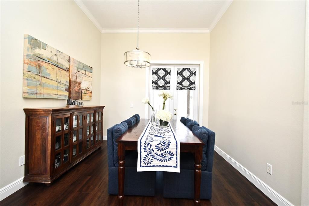 Dining room, Interior, Pendant Lights, Wood Texture Flooring