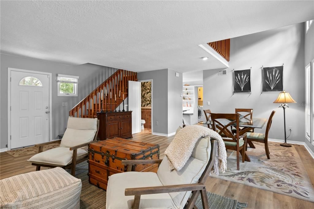 Dining room, Interior, Recessed Lighting, Wood Texture Flooring