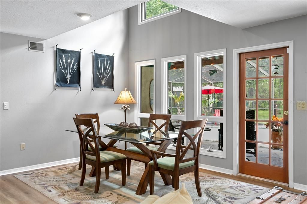 Dining room, Interior, Recessed Lighting, Wood Texture Flooring