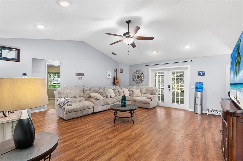 Interior, Living room, Recessed Lighting, Wood Texture Flooring