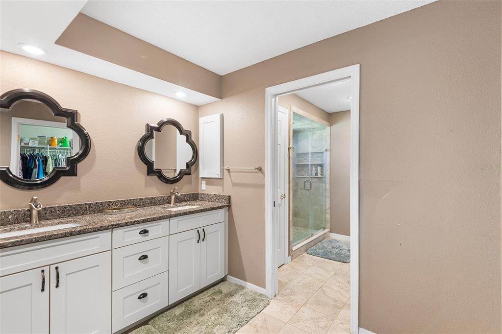 Bathroom, Dual Sink Vanities, Glass Shower, Interior, Recessed Lighting