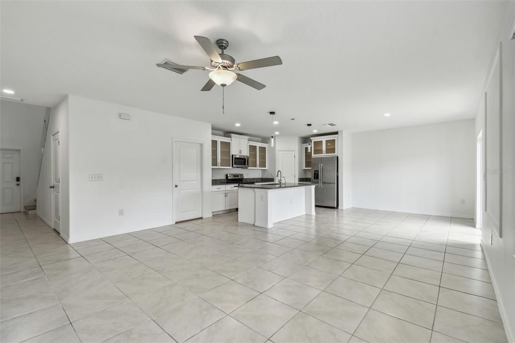 Empty room, Interior, Kitchen, Recessed Lighting, Stainless Steel Appliances