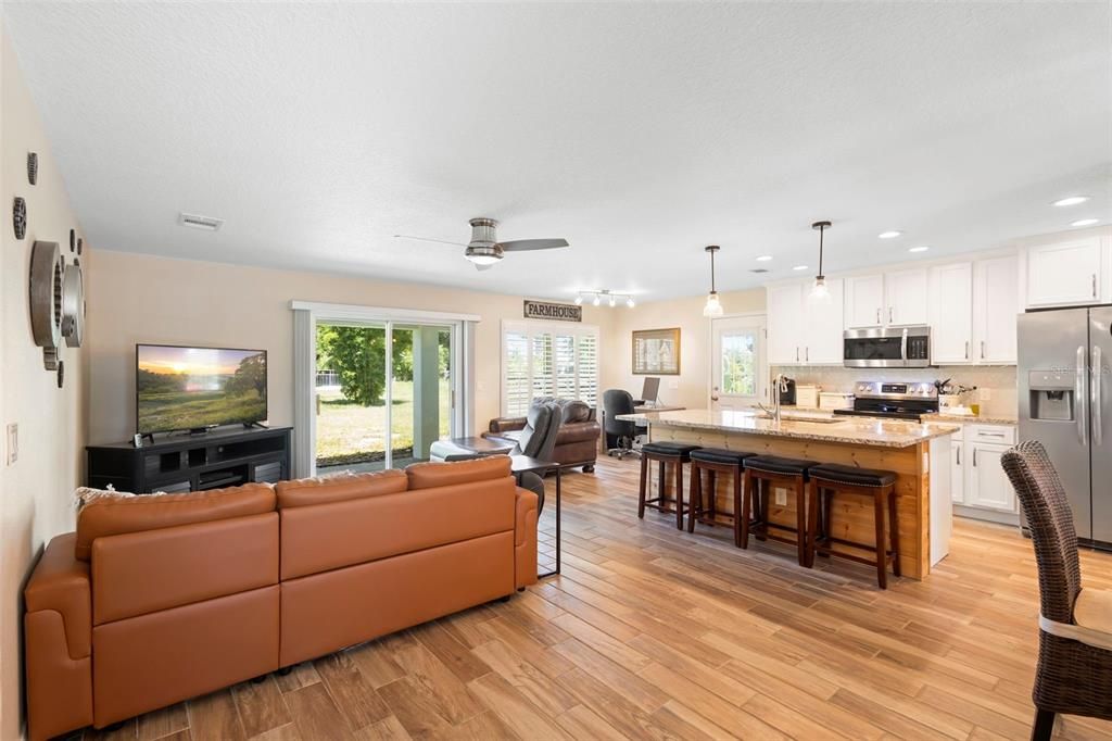 Interior, Kitchen, Living room, Pendant Lights, Recessed Lighting, Stainless Steel Appliances, Wood Texture Flooring