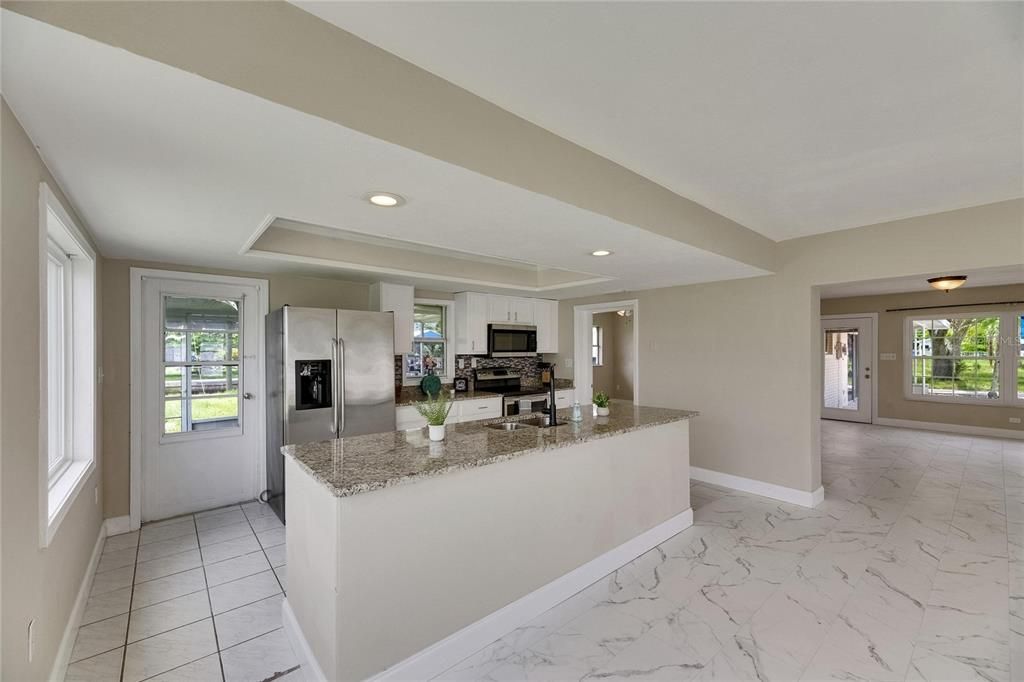 Interior, Kitchen, Marble, Recessed Lighting, Stainless Steel Appliances