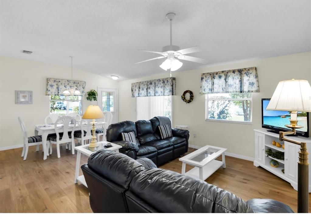 Dining room, Interior, Living room, Pendant Lights, Wood Texture Flooring