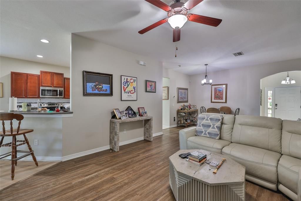 Dining room, Interior, Kitchen, Living room, Pendant Lights, Recessed Lighting, Wood Texture Flooring