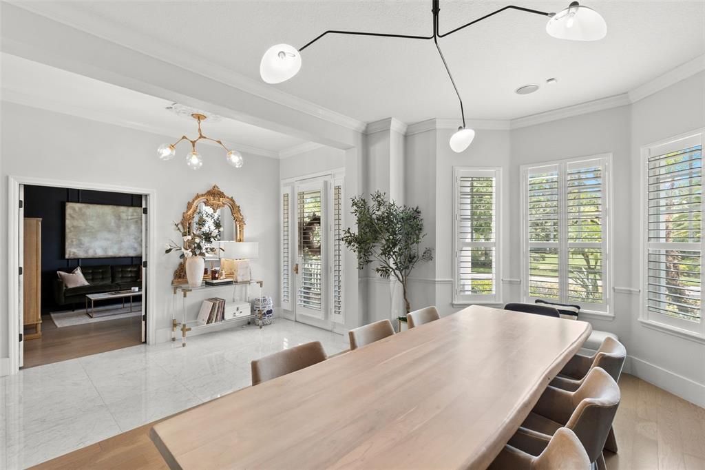 Dining room, Interior, Pendant Lights, Wood Texture Flooring