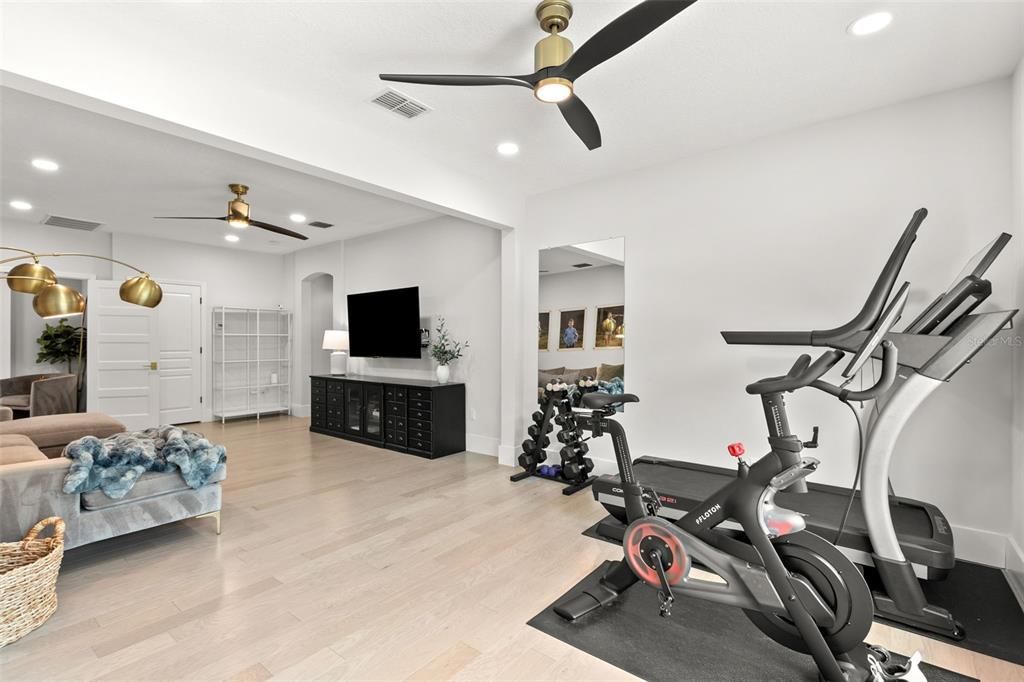 Fitness Equipment, Interior, Recessed Lighting, Wood Texture Flooring
