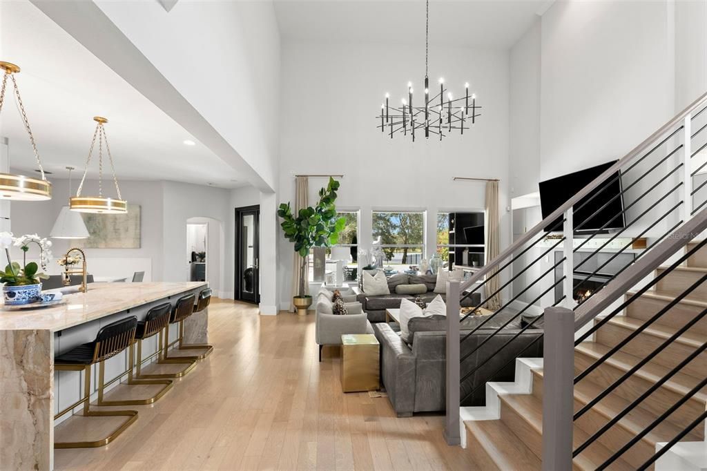 Interior, Kitchen, Living room, Pendant Lights, Recessed Lighting, Wood Texture Flooring