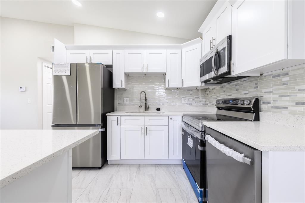 Interior, Kitchen, Marble, Recessed Lighting, Stainless Steel Appliances