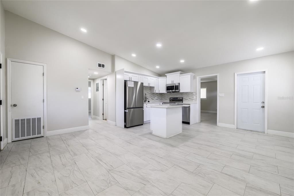 Interior, Kitchen, Marble, Recessed Lighting, Stainless Steel Appliances