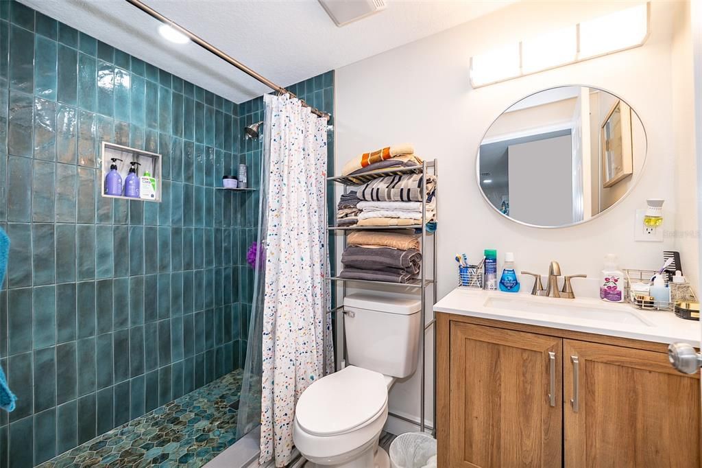 Bathroom, Glass Shower, Interior, Recessed Lighting
