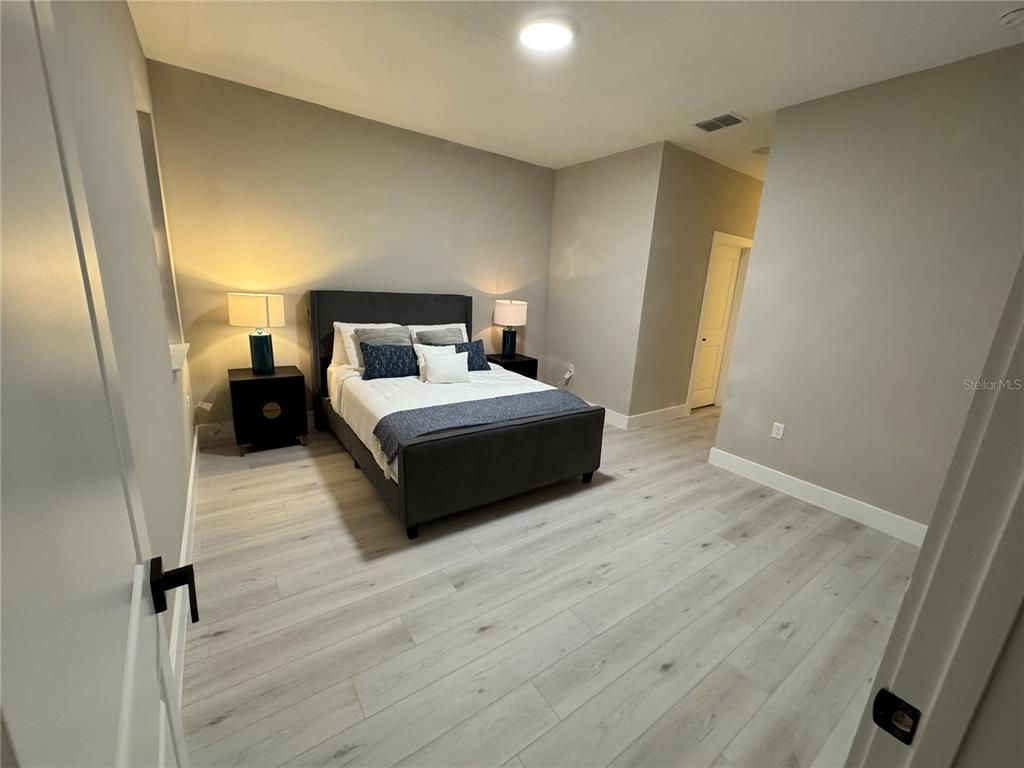 Bedroom, Interior, Recessed Lighting, Wood Texture Flooring