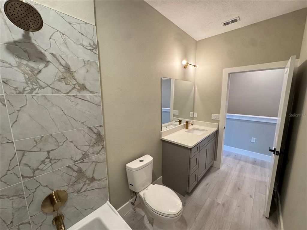 Bathroom, Interior, Marble Walls, Wood Texture Flooring