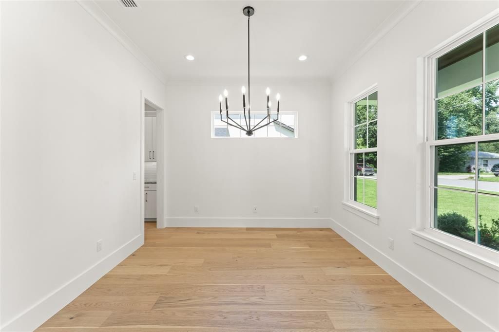 Empty room, Interior, Pendant Lights, Recessed Lighting, Wood Texture Flooring