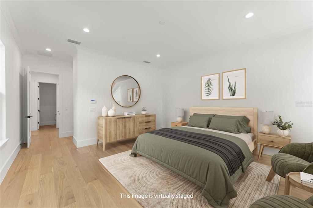 Bedroom, Interior, Recessed Lighting, Wood Texture Flooring