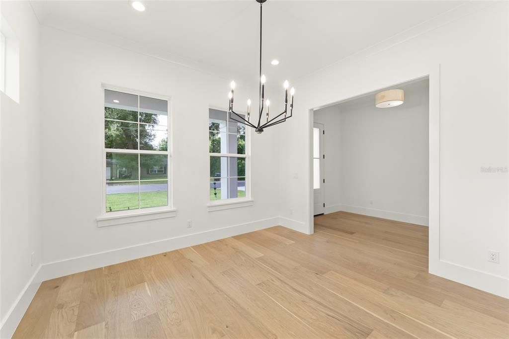 Empty room, Interior, Pendant Lights, Recessed Lighting, Wood Texture Flooring