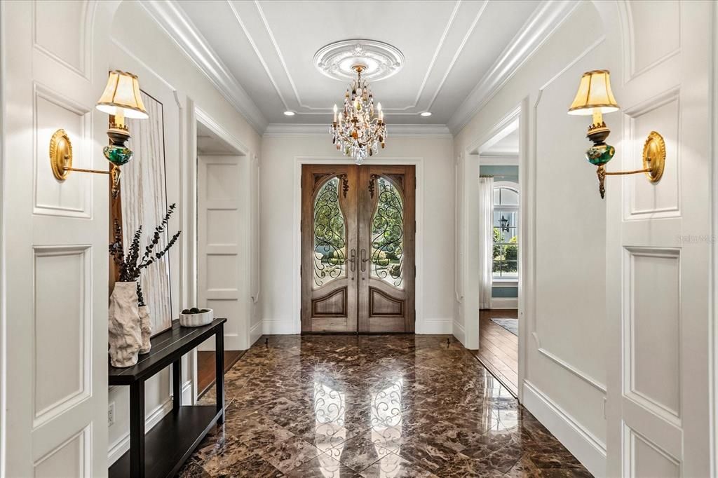 Chandelier, Interior, Marble, Recessed Lighting