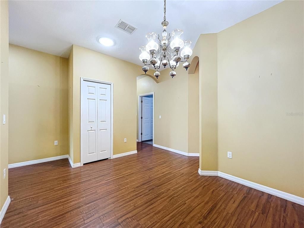 Chandelier, Empty room, Interior, Recessed Lighting, Wood Texture Flooring