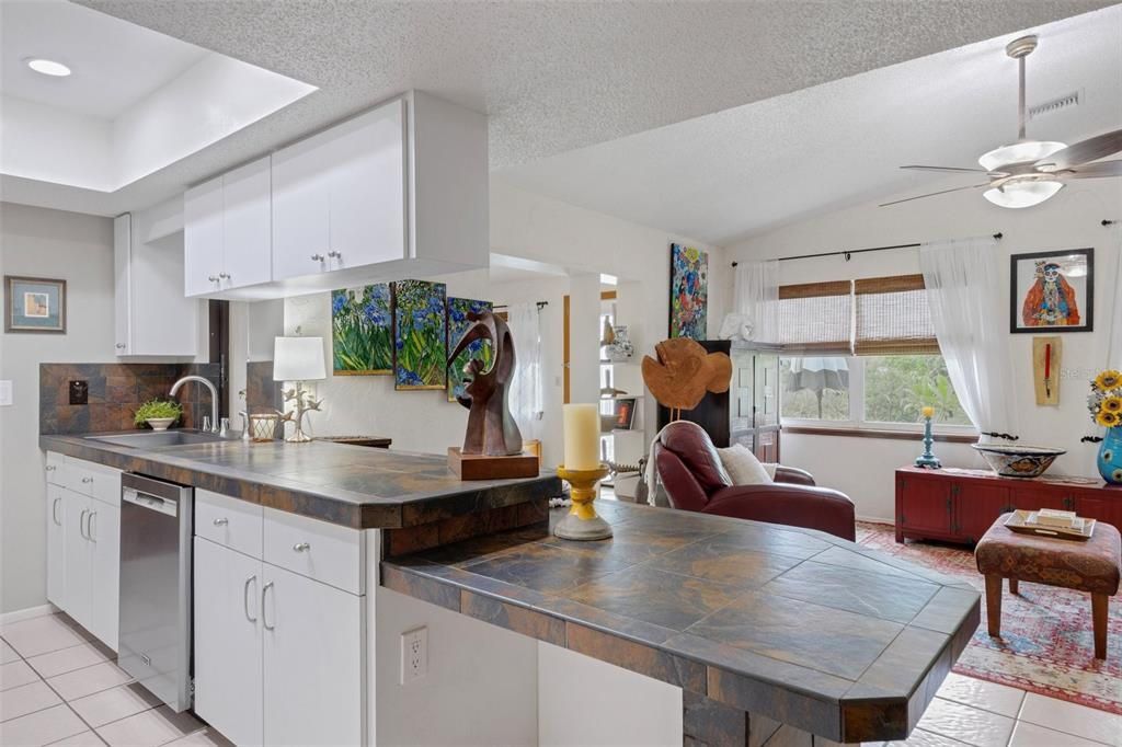 Interior, Kitchen, Recessed Lighting, Tile Countertops