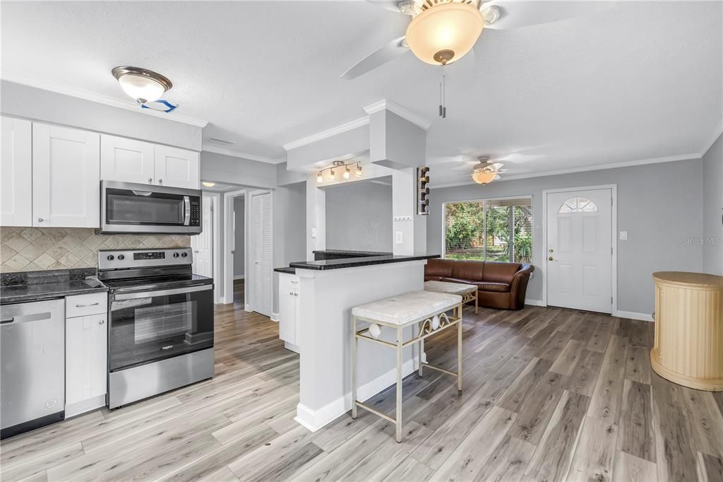 Interior, Kitchen, Stainless Steel Appliances, Wood Texture Flooring