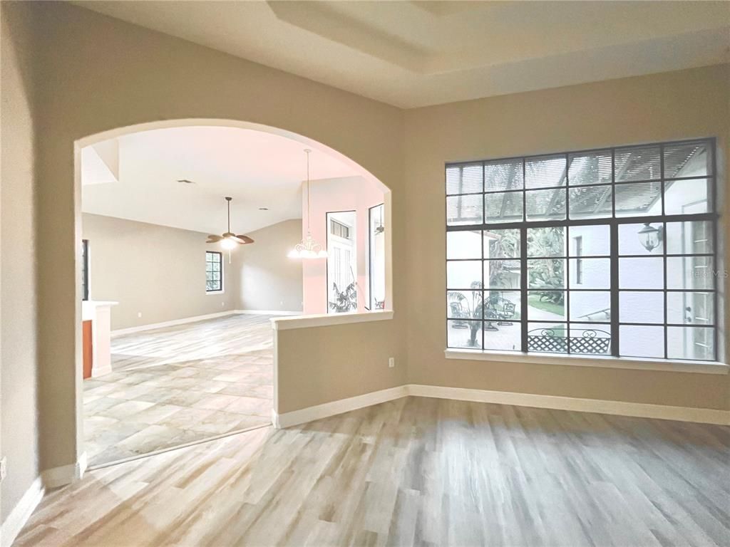 Empty room, Interior, Pendant Lights, Wood Texture Flooring