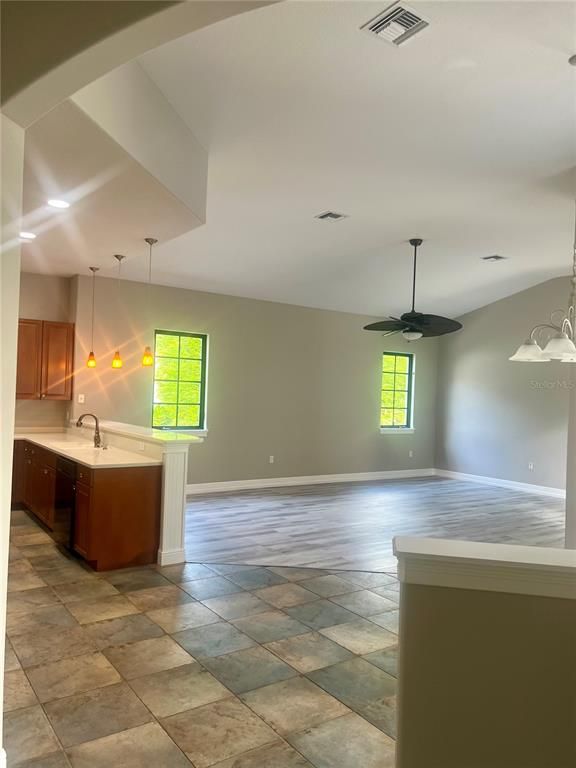 Empty room, Interior, Kitchen, Pendant Lights