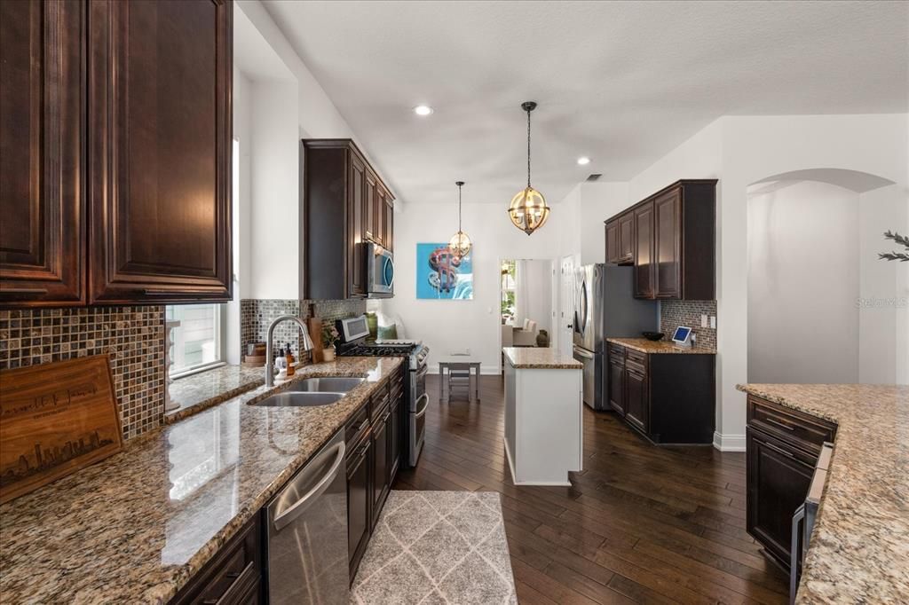 Interior, Kitchen, Pendant Lights, Recessed Lighting, Wood Texture Flooring