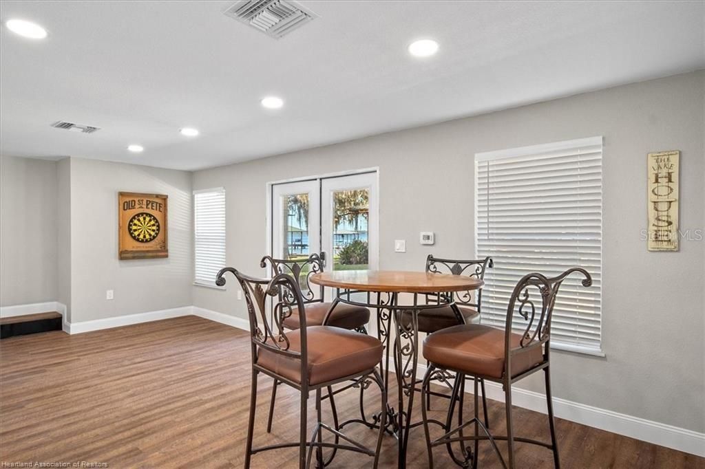 Dining room, Interior, Recessed Lighting, Wood Texture Flooring