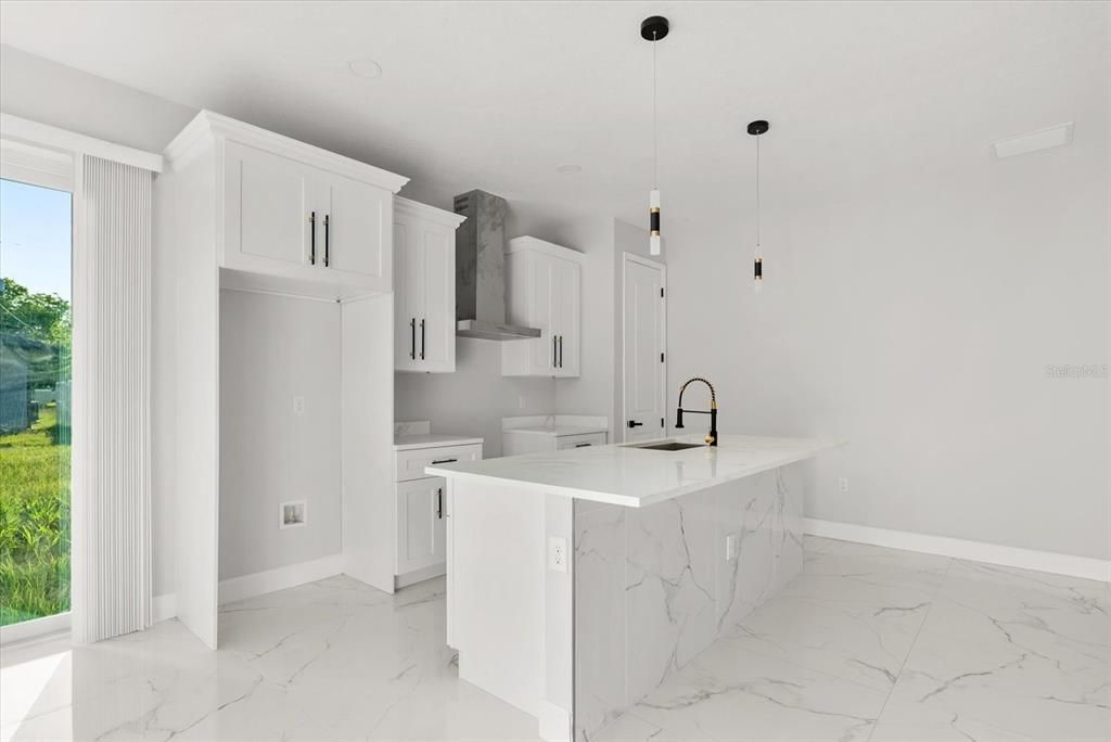 Interior, Kitchen, Marble, Pendant Lights, Recessed Lighting