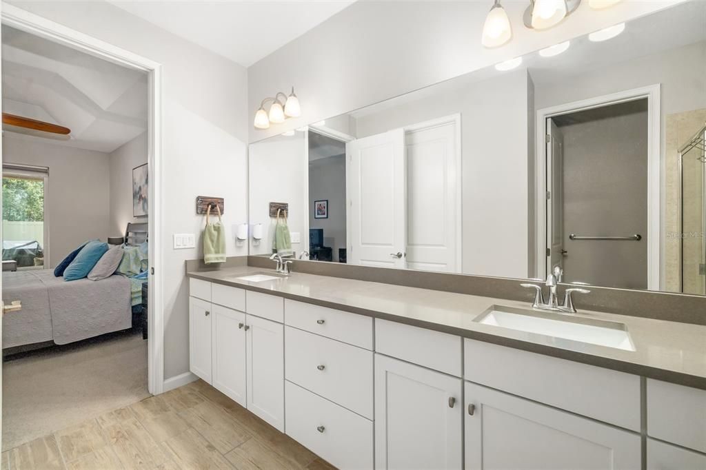 Bathroom, Bedroom, Dual Sink Vanities, Interior, Wood Texture Flooring
