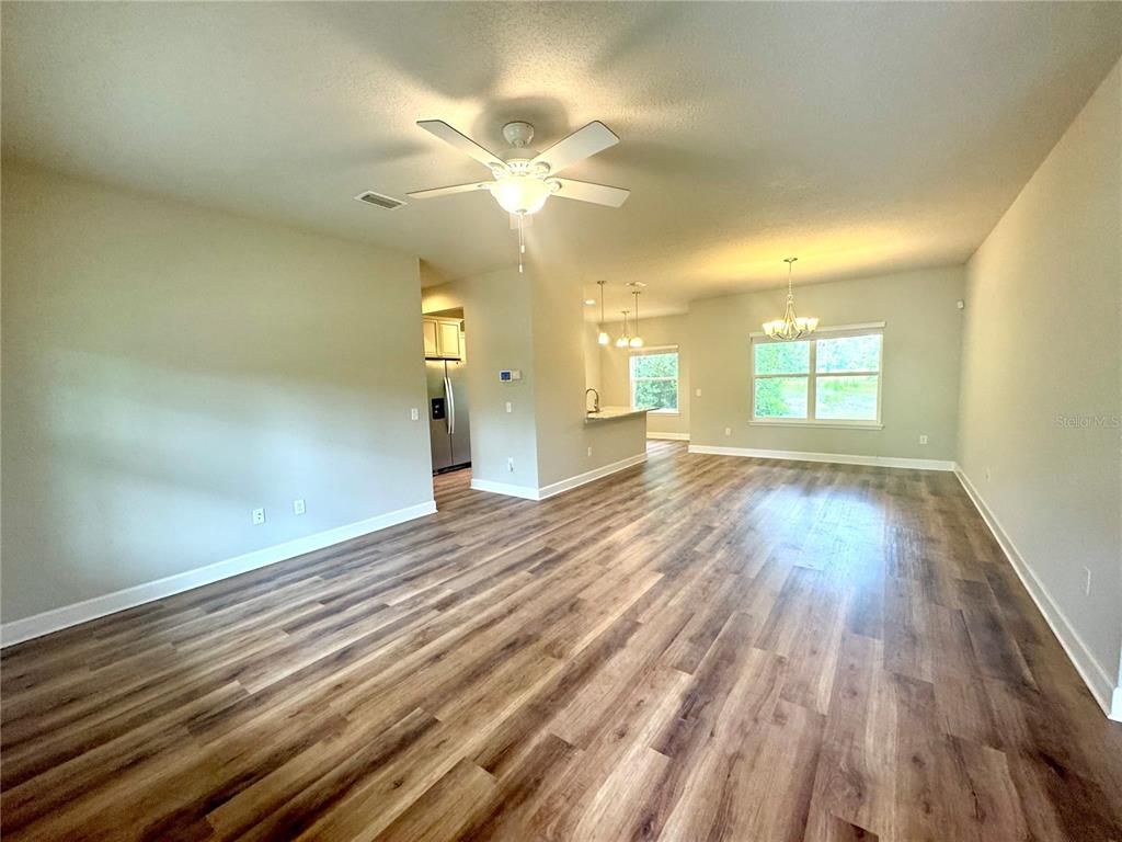 Chandelier, Empty room, Interior, Pendant Lights, Wood Texture Flooring
