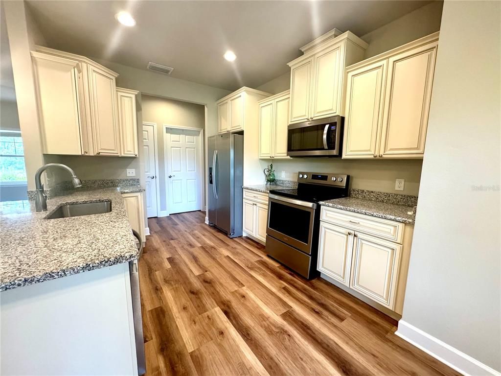 Interior, Kitchen, Recessed Lighting, Wood Texture Flooring