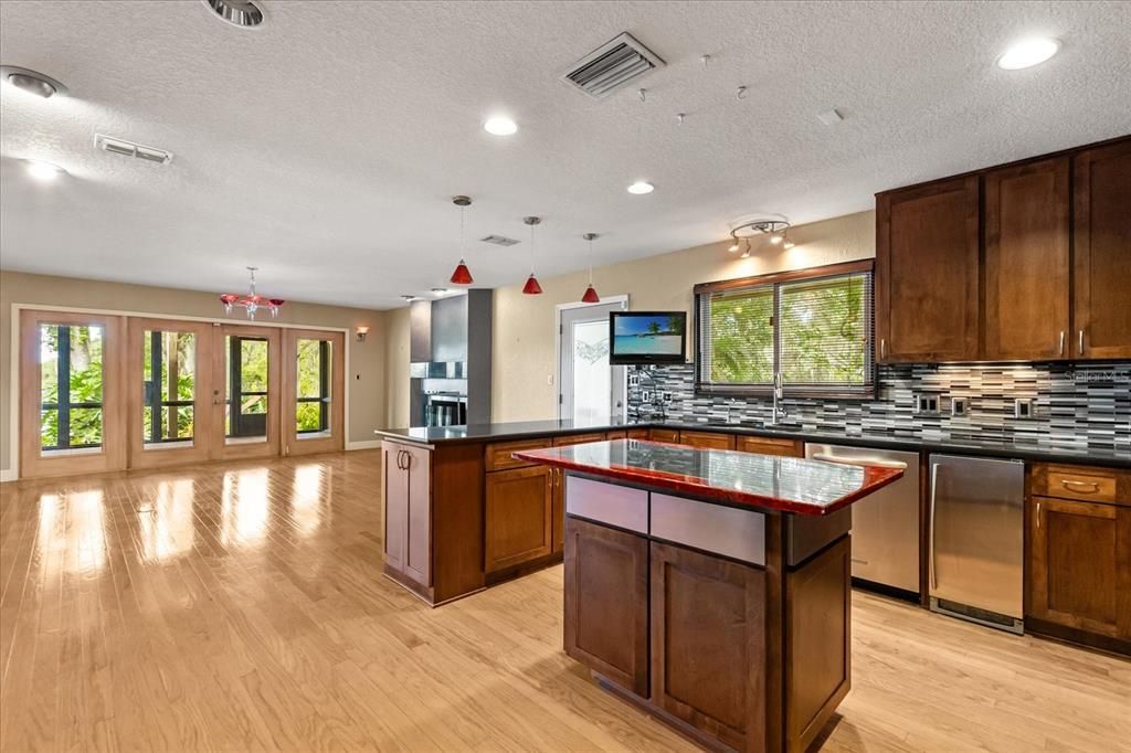 Interior, Kitchen, Pendant Lights, Recessed Lighting, Wood Texture Flooring
