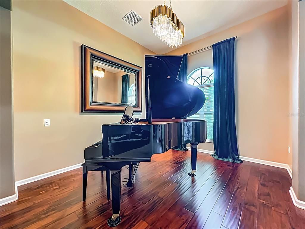 Chandelier, Interior, Piano, Wood Texture Flooring