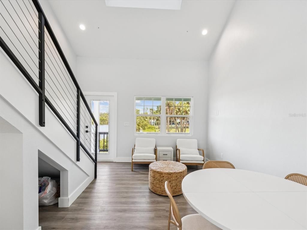 Dining room, Interior, Recessed Lighting, Wood Texture Flooring