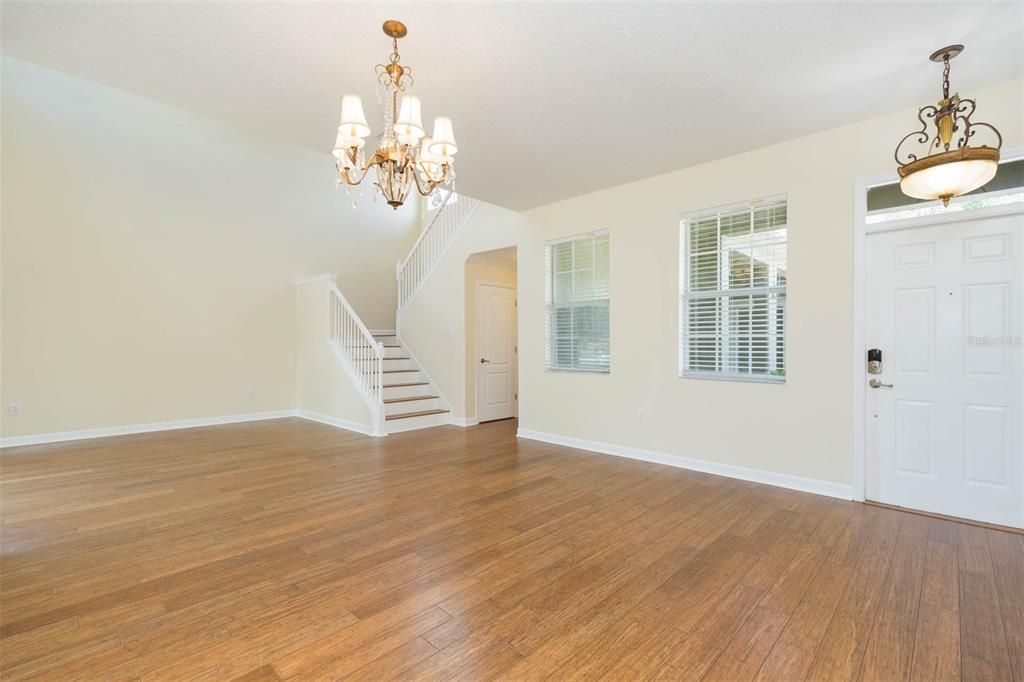 Chandelier, Empty room, Interior, Pendant Lights, Wood Texture Flooring