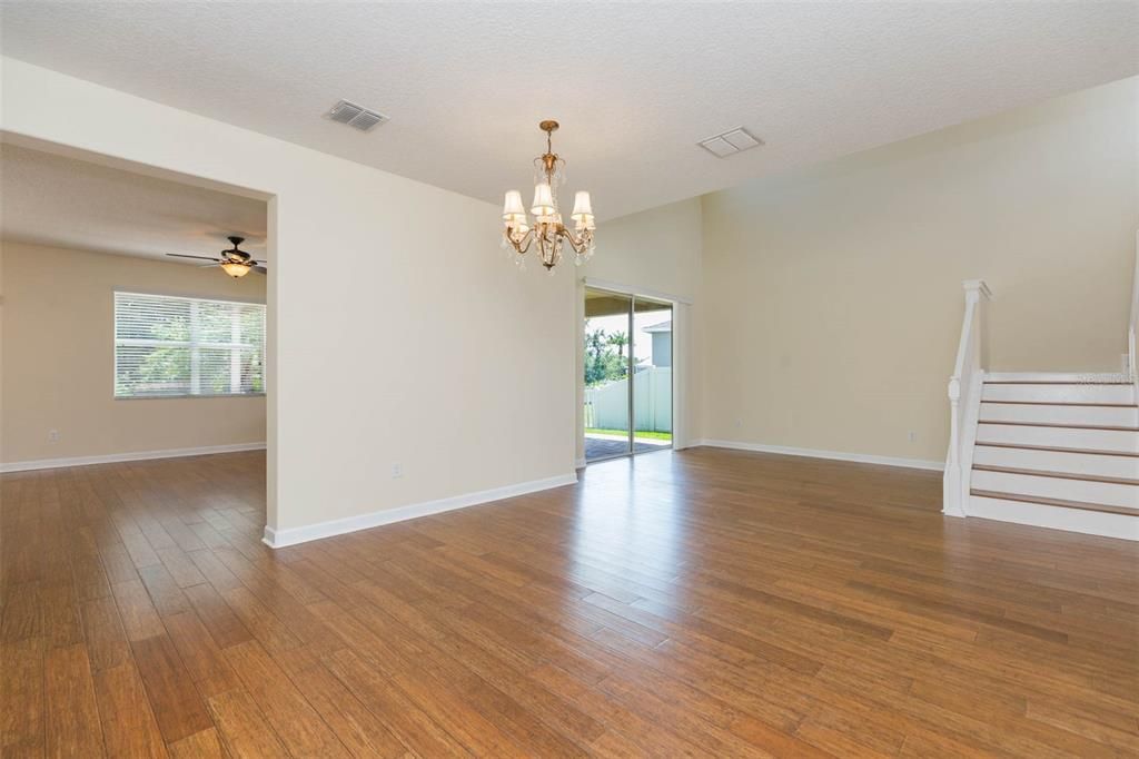 Chandelier, Empty room, Interior, Wood Texture Flooring