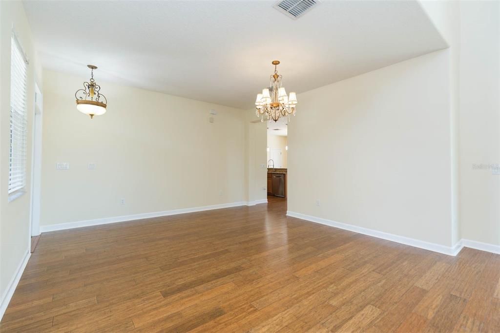 Chandelier, Empty room, Interior, Pendant Lights, Wood Texture Flooring
