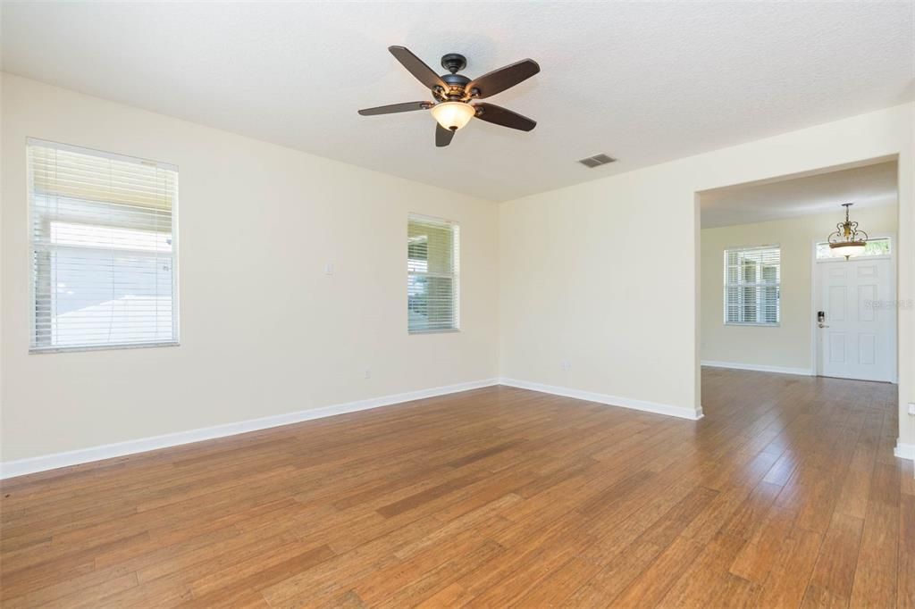 Empty room, Interior, Pendant Lights, Wood Texture Flooring