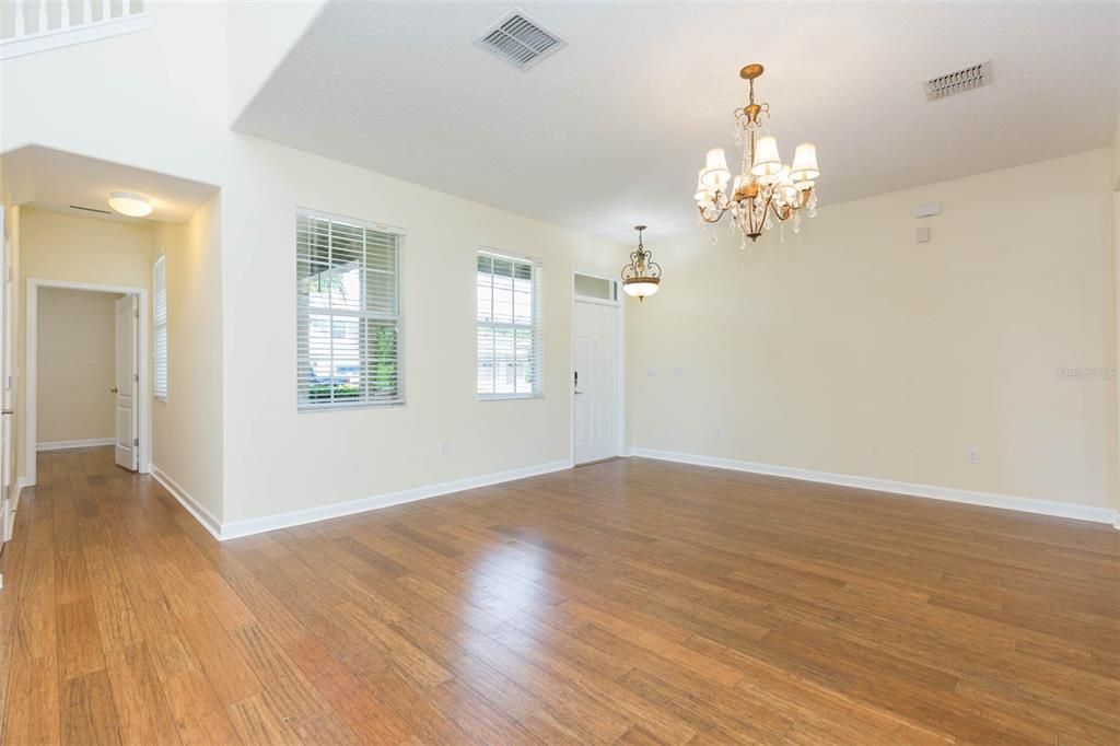 Chandelier, Empty room, Interior, Wood Texture Flooring