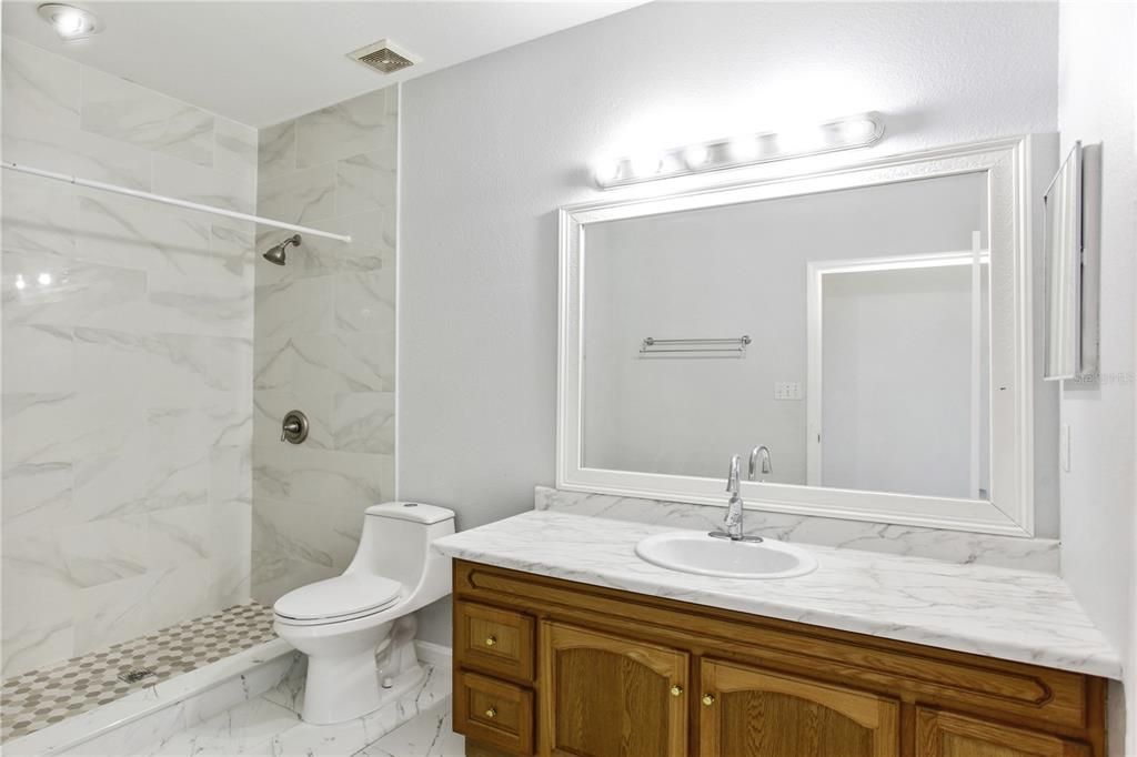 Bathroom, Glass Shower, Interior, Marble, Marble Walls, Tile Countertops