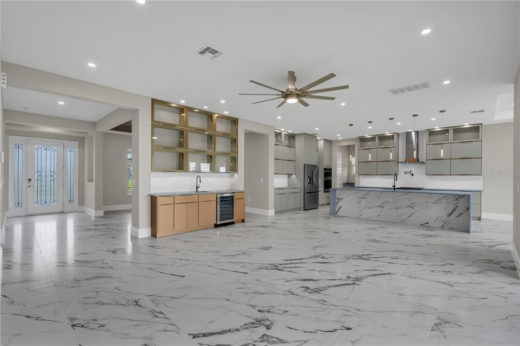 Interior, Kitchen, Marble, Pendant Lights, Recessed Lighting, Stainless Steel Appliances, Washer