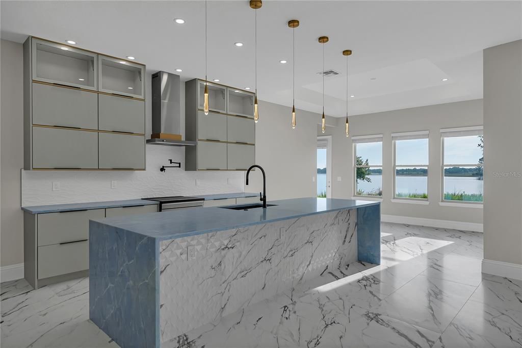 Interior, Kitchen, Marble, Pendant Lights, Recessed Lighting, Water